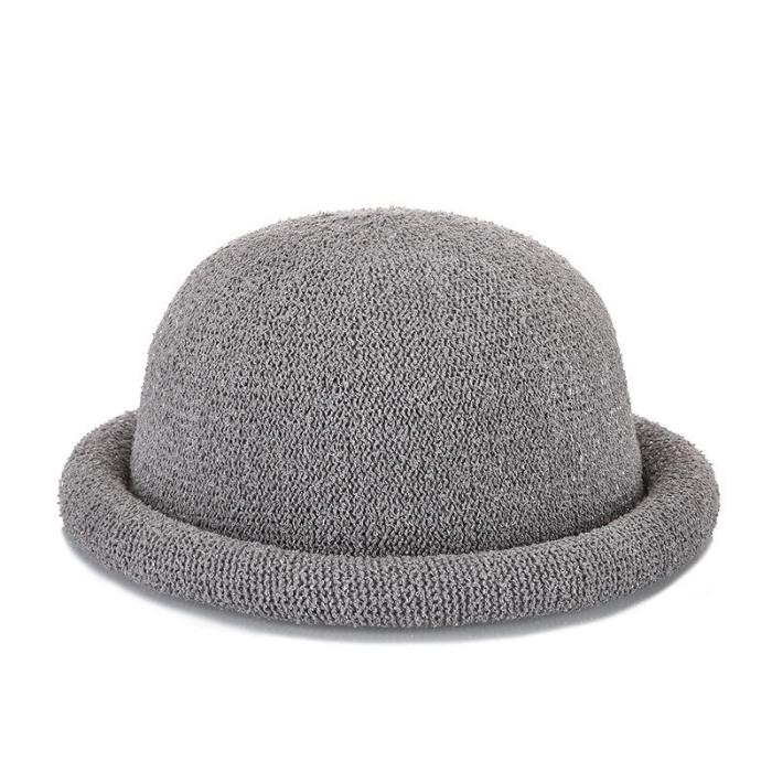 Women's New Knitted Cotton Hemp Roll Edge Dome Wool Korean Version of The Small Hat.