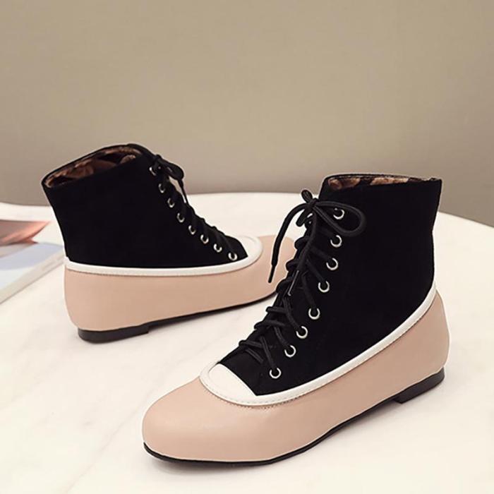 Chunky Heel Winter Lace-up Plus Size Boots Artificial Leather Ankle Booties