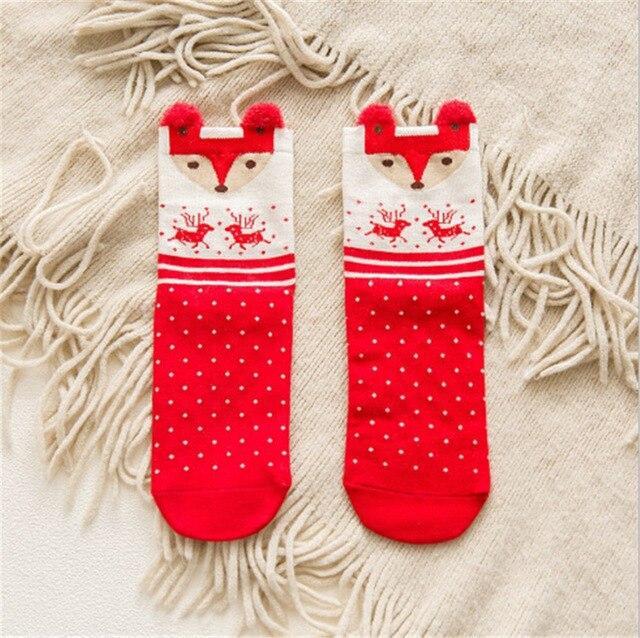 Christmas Socks Puppy Elk Fox Bear Santa Claus Gift Cotton Cartoon Keep Warm lady Socks