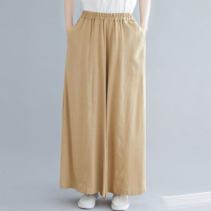 Summer Cotton Linen Drape Wide Leg Pants Women Oversize High Waist Loose Trousers