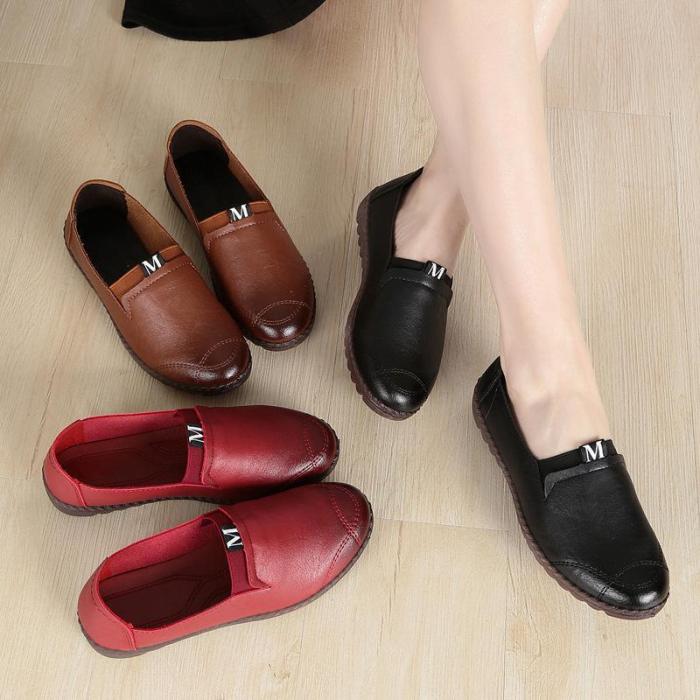 Women PU Loafers Casual Comfort Slip On Plus Size Shoes
