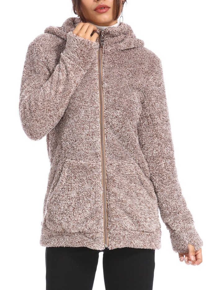 Women's Casual Hoodie Pockets Zipper Winter Coat