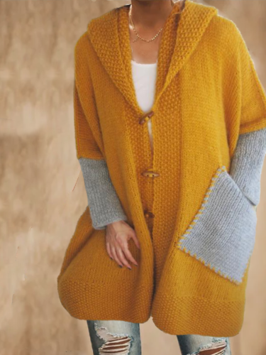 Paneled Long Sleeve Knitted Outerwear