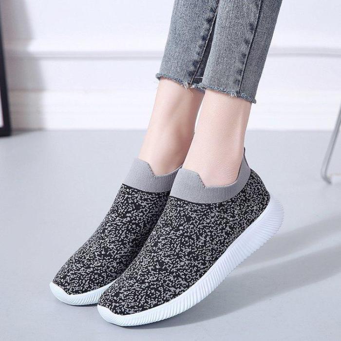 Comfy Summer Flyknit Fabric Flat Heel Sneakers Athletic Casual Shoes