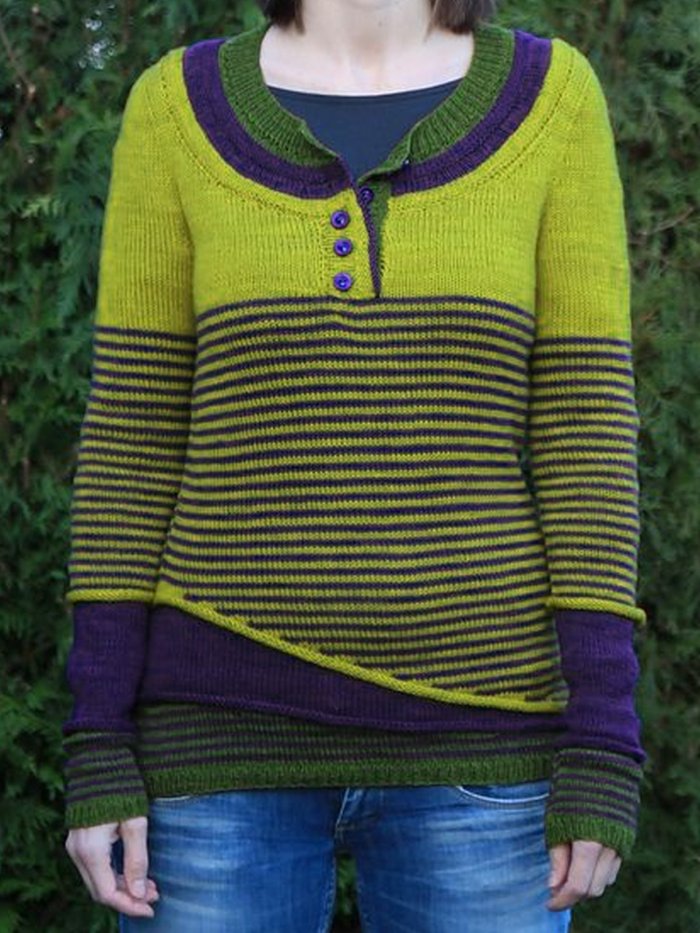 Yellow Striped Casual Wool Blend Women's Sweaters
