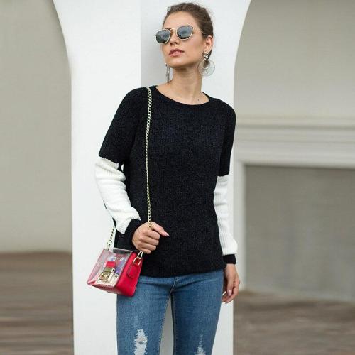 Autumn and Winter Women's Sweater Knitwear Black and White Contrast Sweater Office Lady  Full  Pullovers weaters
