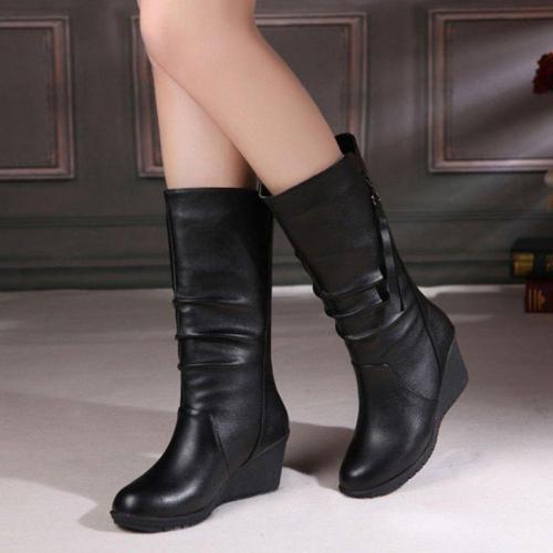 Comfy Wedge Heel Mid-Calf Zipper Women Boots