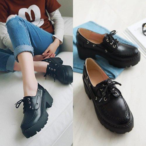 Women Spring/fall Daily Chunky Heel Lace-Up Oxfords