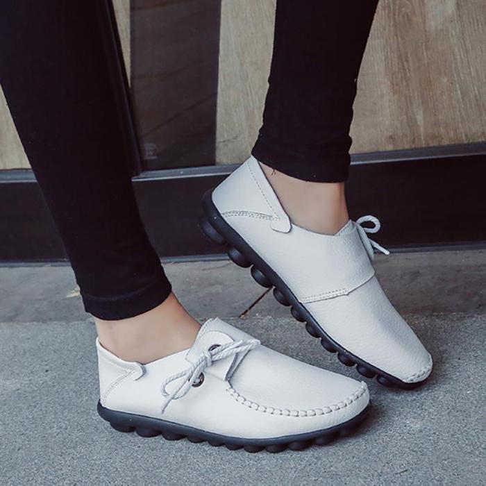 Big Size Leather Lace Up Loafers Flat Casual Shoes For Women