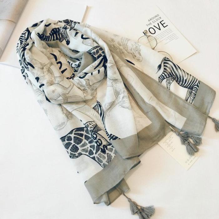 Cotton Linen Silk Animal Print Zebra Thin Head Scarf Shawl