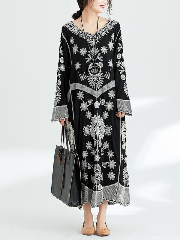 Chic Embroidered Retro Long Dress