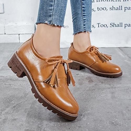 Women PU Loafers Casual Comfort Tassel Slip On Shoes