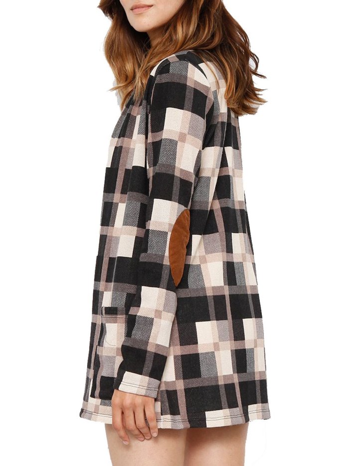 Apricot Casual Spandex Gingham Printed Outerwear