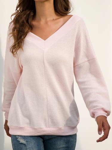 Casual V Neck Long Sleeve Solid Backless Sweaters