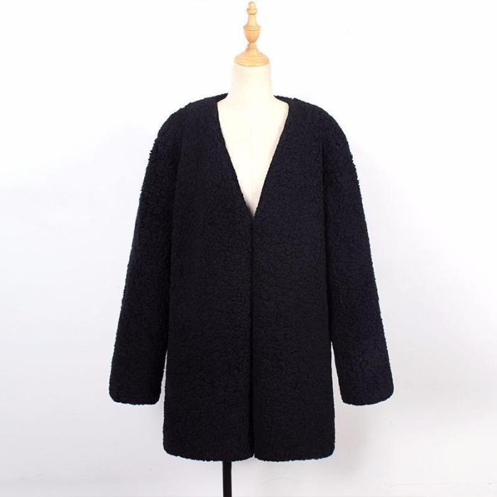 Plus Size Faux Fur Elegant Long Sleeve Pockets Coat