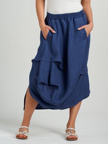 Casual Plus Size Solid Skirt With Pockets