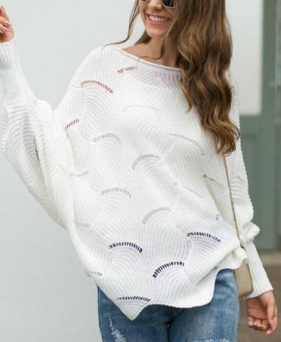 2020 Autumn and Winter Sweater Women's Hollow Stitched Pattern Loose Sweater
