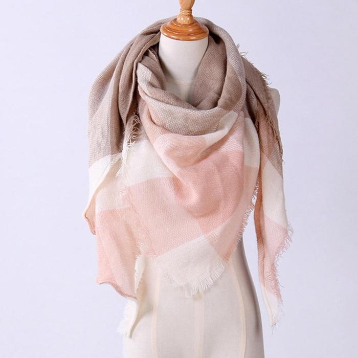 Winter Triangle Scarf For Women Shawl Autumn Plaid Wool Scarves
