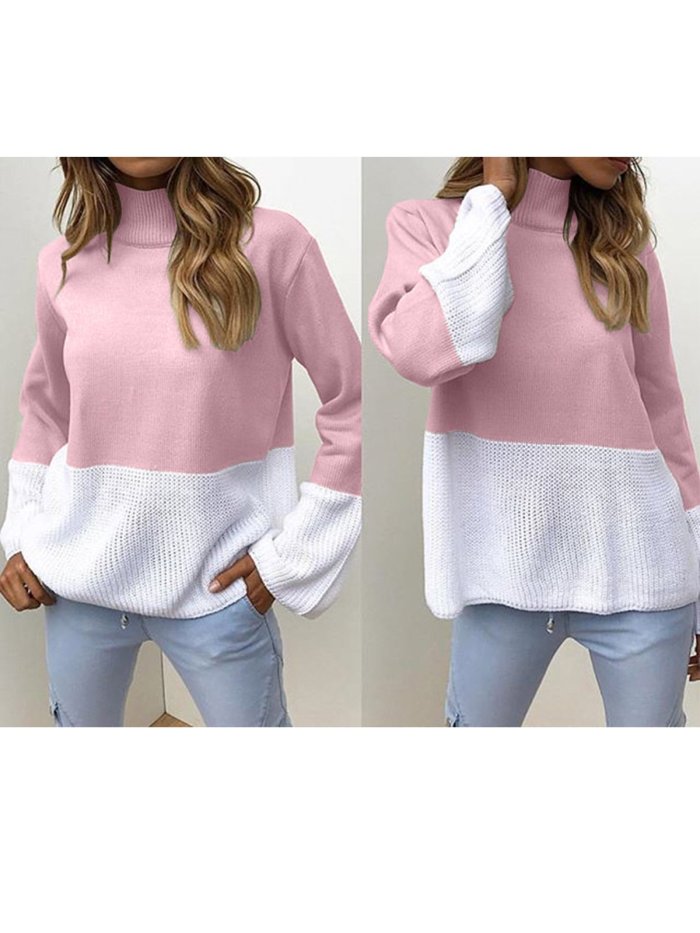 Red Solid Elegant Color-block Knitted Sweater