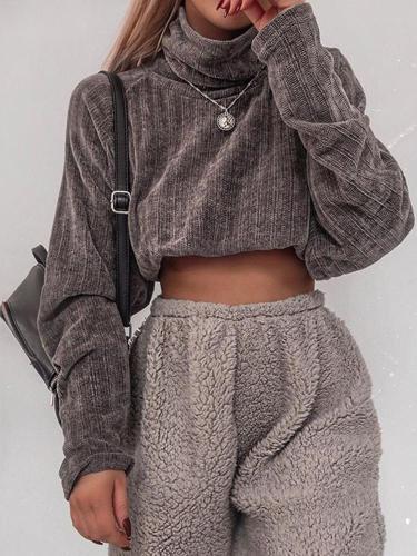 Fashion Pile Collar Solid Color Short Knit Sweater