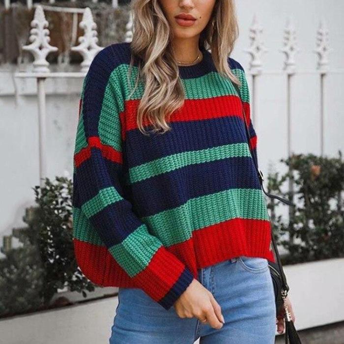 Women's Loose Plus Size Striped Colorblock Sweater In Autumn and Winter Sweaters Womens Sweaters Sweaters Sweater Women