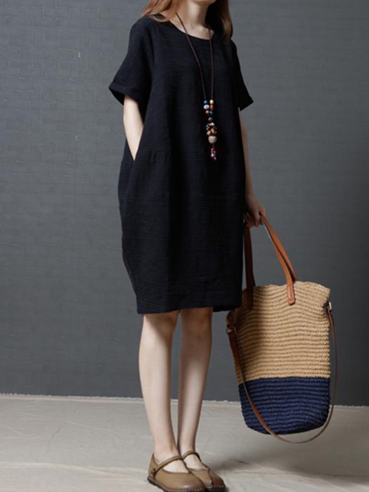 Red Cocoon Short Sleeve Casual Dress