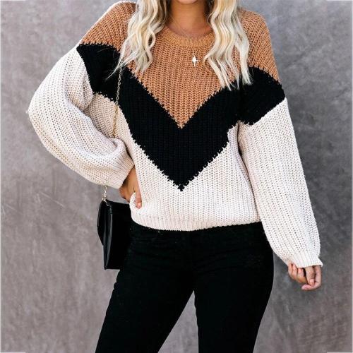 Autumn and Winter New European and American Sweater Stitching Striped Knitted Jumper Women's Explosion Sweater