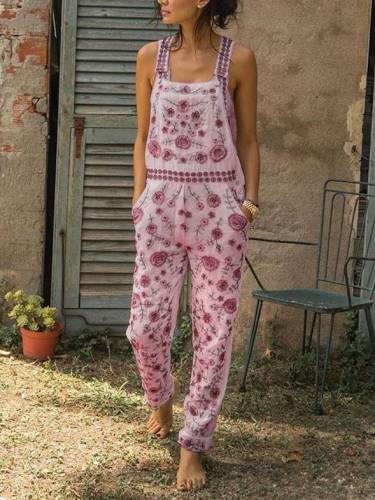 Women's Summer Casual Sleeveless Floral Jumpsuits