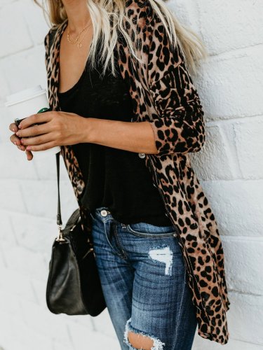 Leopard Buttoned Knitted Casual Quilted Cardigans