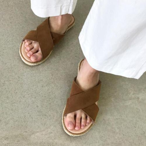 Women Casual Flat  Linen Straw Sandals Summer Roman Shoes