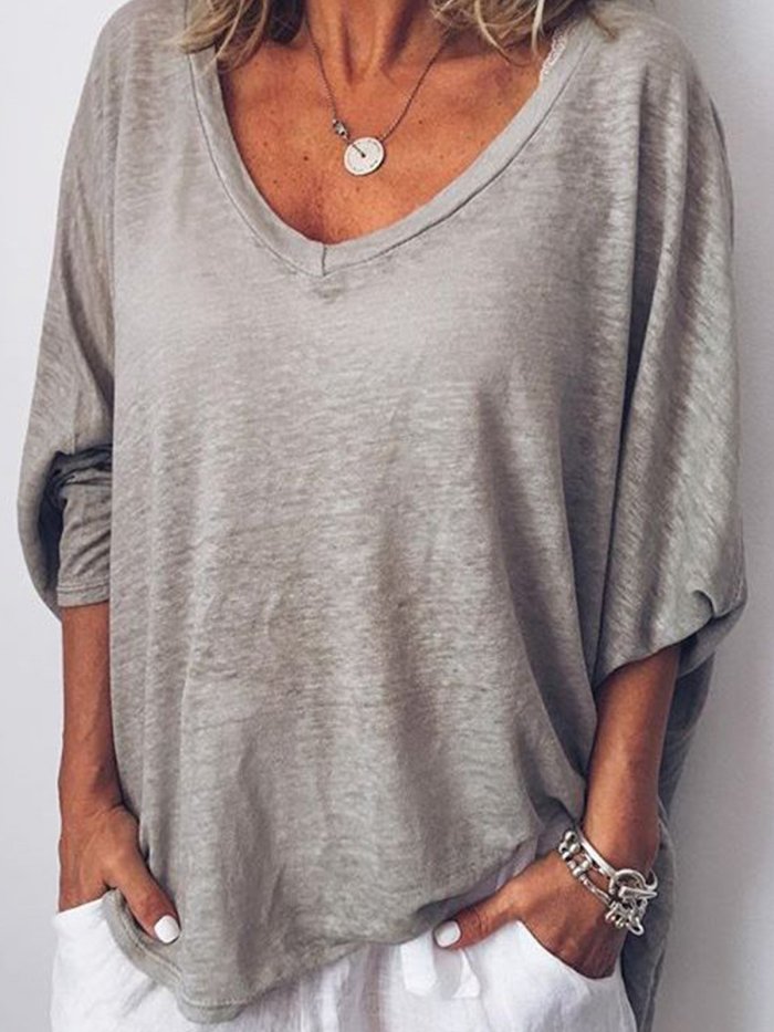 3/4 Sleeve V Neck Casual Tops