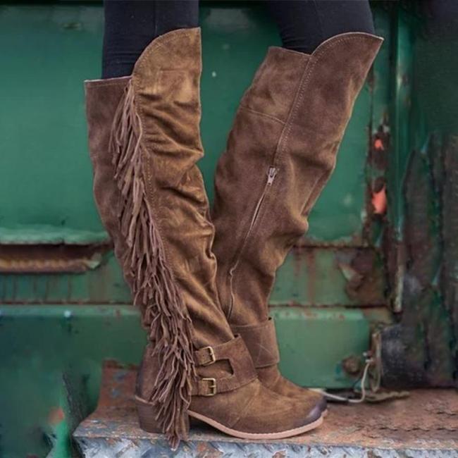 Fringe Suede Calf Boots