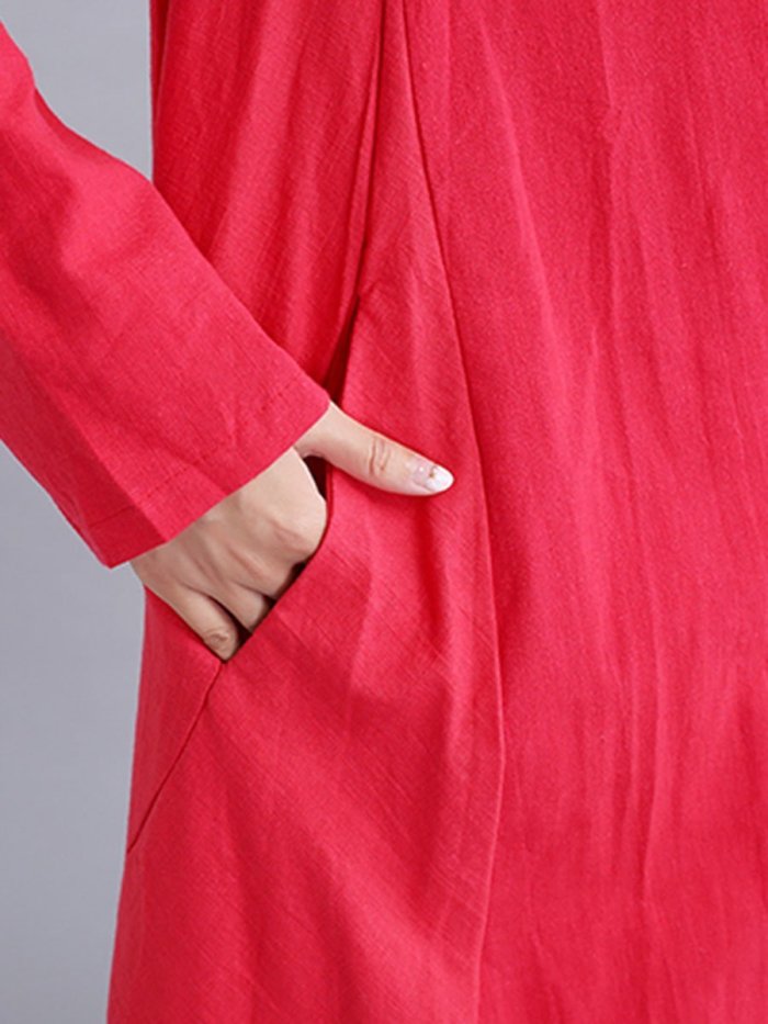 Oversized Round Neck Pocket  Plain Shift Plus Size Dress