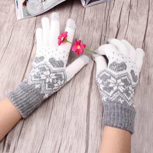 Winter Gloves Women Stretch Knitted for Snowflake Mittensr Use Smartphone Screen Gloves