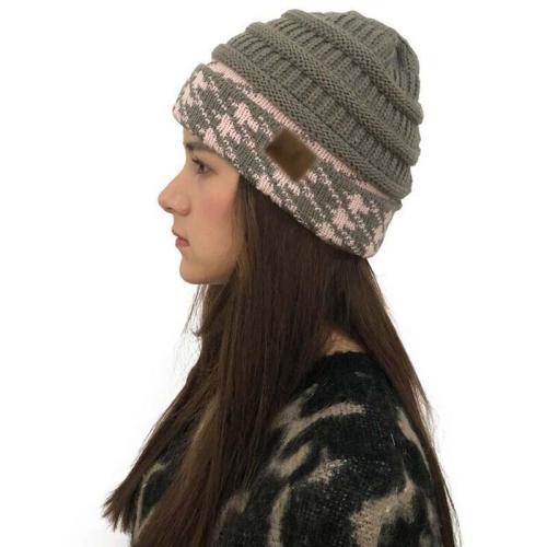 Knitted Cap Autumn Winter Warm Flanging Label Cotton Hats for Women and Girl Skullies Beanies