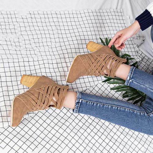 Weave Zipper Casual Chunky Heel Suede Boots