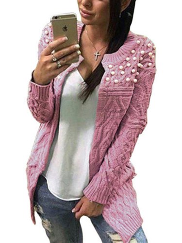 Knitted Crew Neck Long Sleeve Cardigans