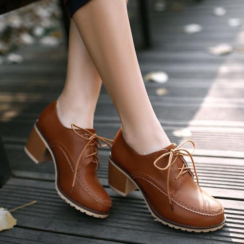 Women Daily Spring/Fall Lace-up PU Chunky Heel Boots