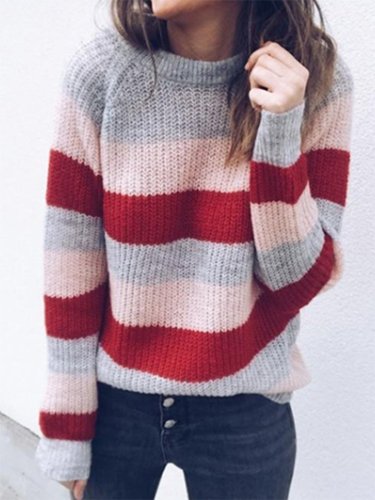 Rainbow Striped Knitted Long Sleeve Sweater