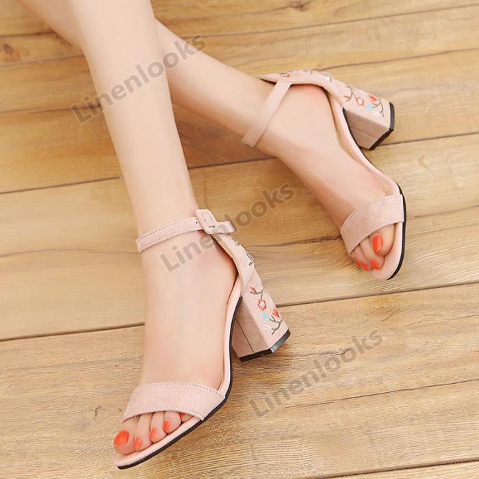 New Style Suede Buckle Comfortable High Heel Thick Sandals