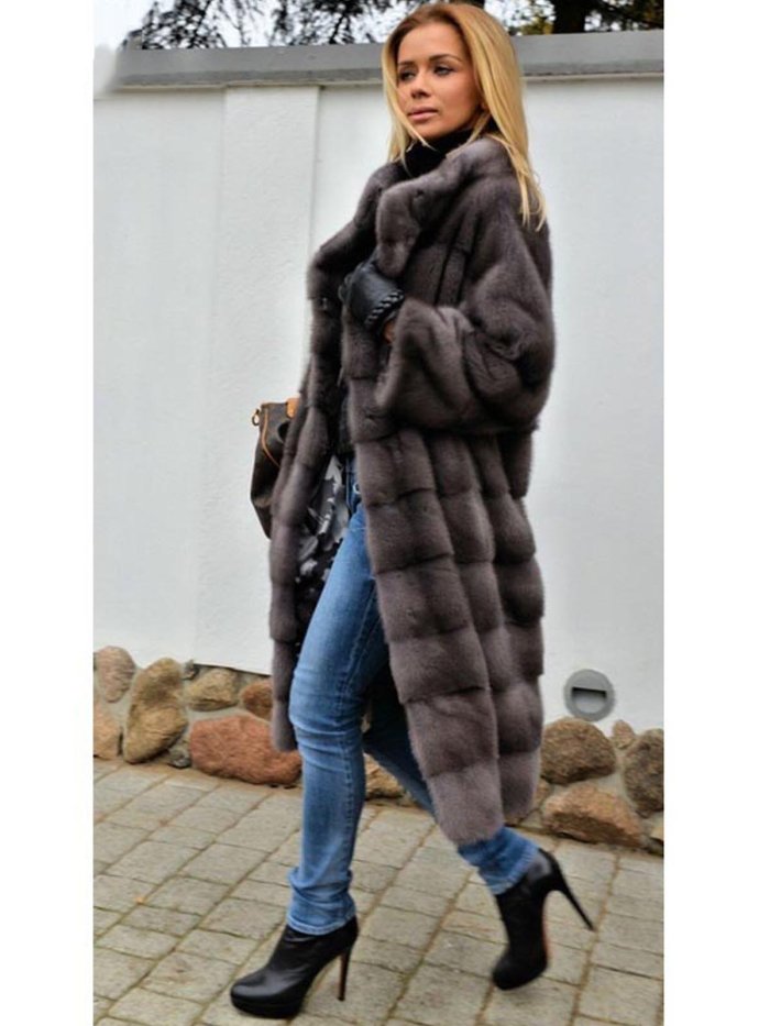 Plus Size Women Long Pattern Thick Faux Mink Fur Leather Parka Winter Coat