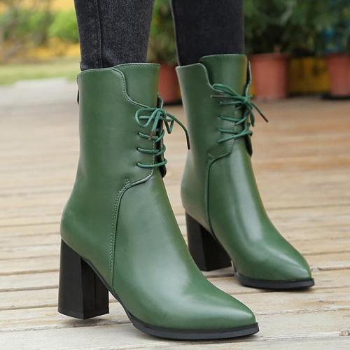 Women Lace-up Spring/Fall Chunky Heel Daily PU Boots