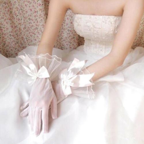 Evening Party Women Gloves Romantic Prom Lace Trim Bowknot Gloves