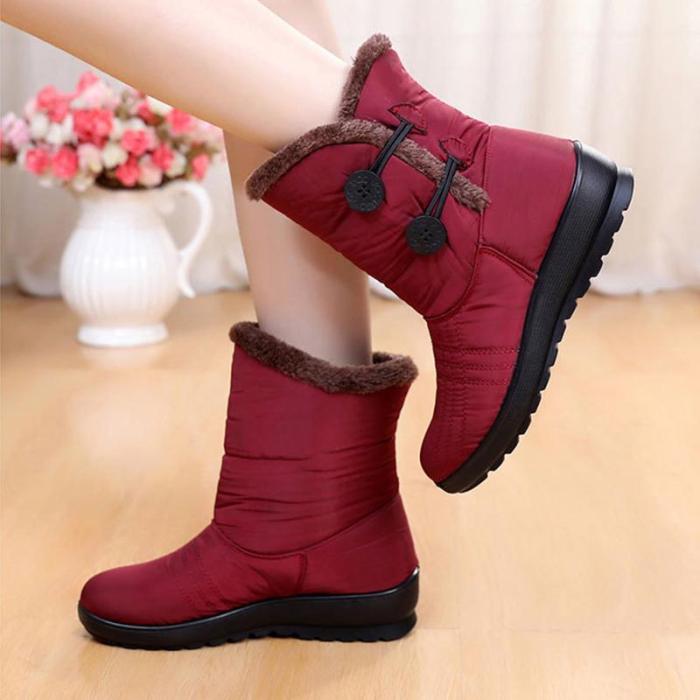 Women Snow Mid Calf Booties Casual Button Comfort Warm Shoes