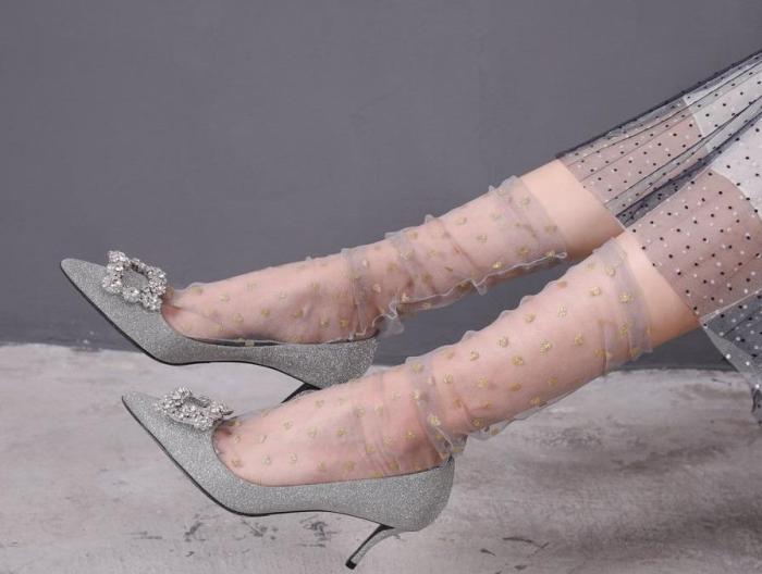 Transparent Breathable Socks Female Love Mesh Star Ladies Socks