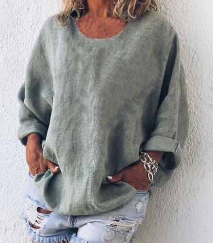 Crew Neck Long Sleeve Casual Tops for Woman