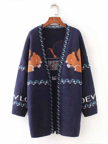Printed/Dyed Basic Animal Casual Knitted Cardigan