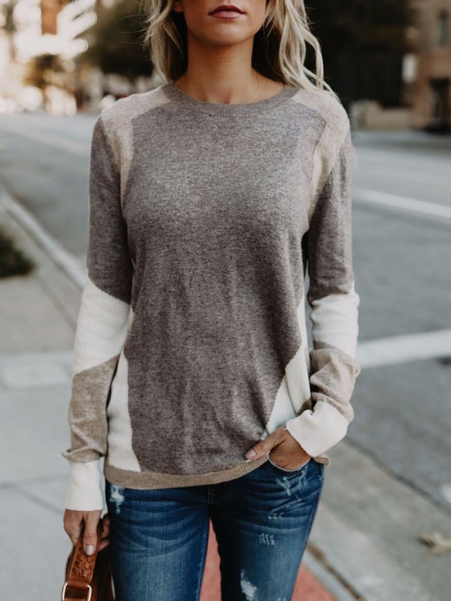 Paneled Knitted Casual Sweater