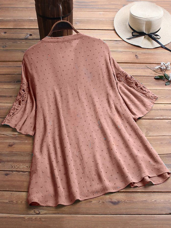Women Casual Lace Cutout Tops Tunic Blouse Shirt