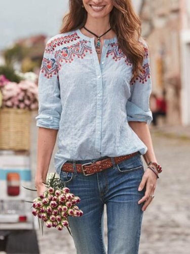 Casual Long Sleeve Flower Shirts & Tops